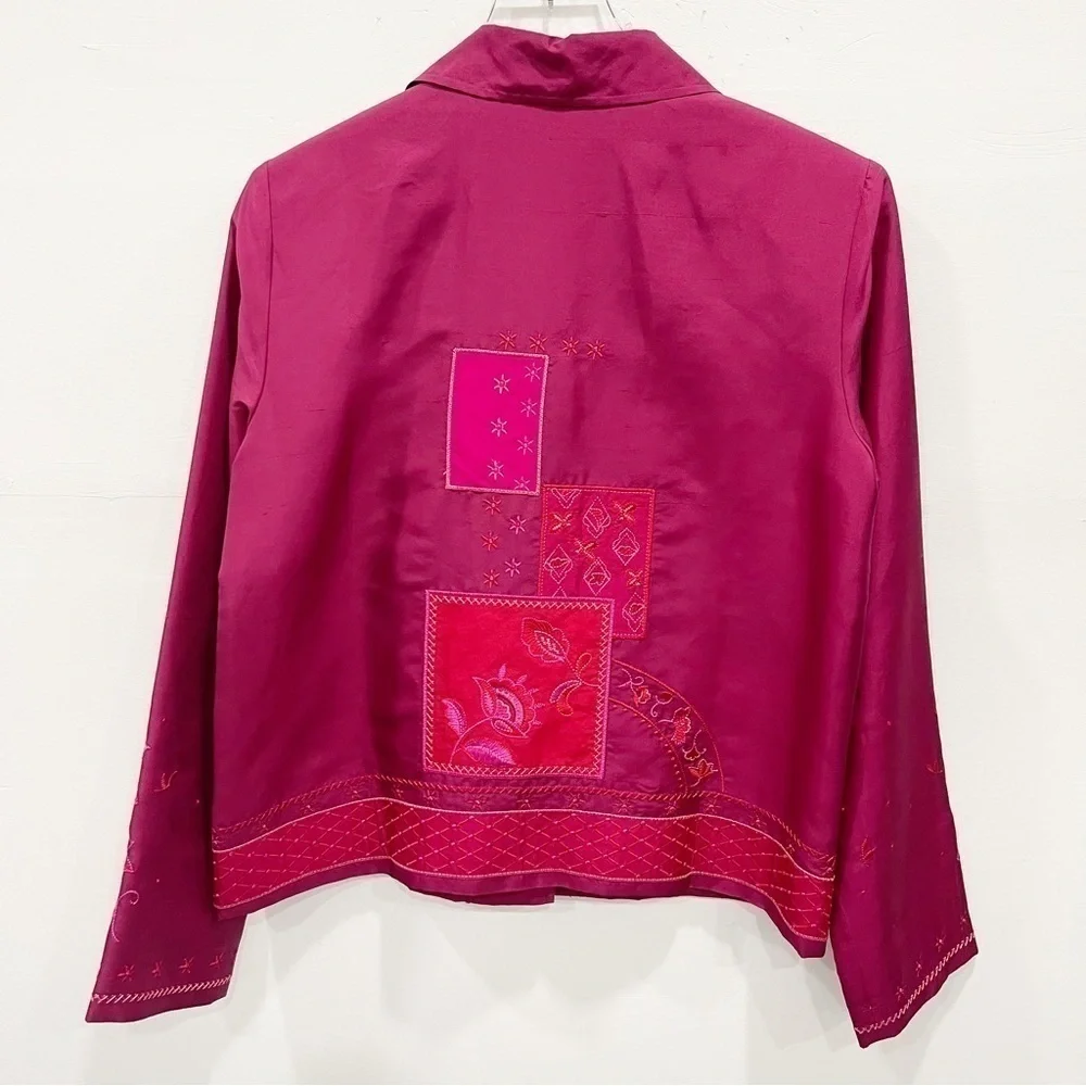 Coldwater Creek Barbie Pink Patchwork Silk Button Front Jacket Small